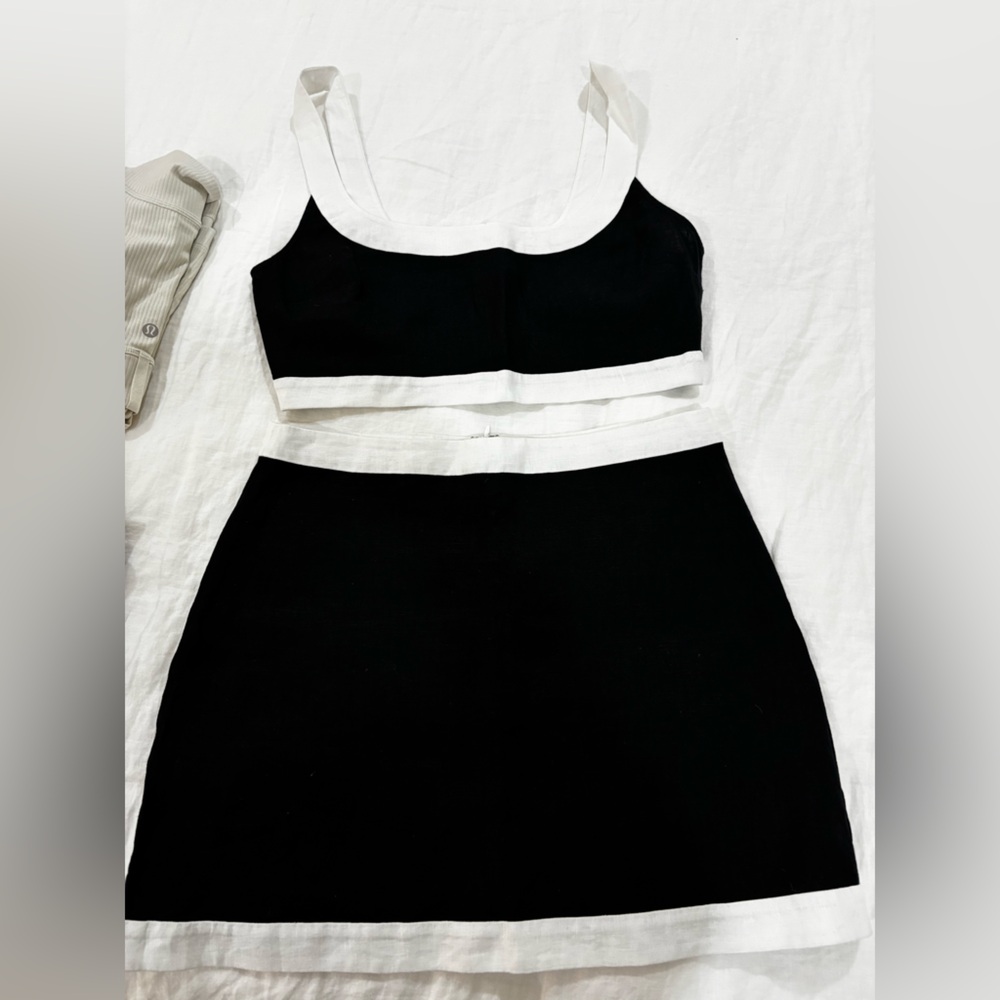 Reformation Robbie linen two piece tank skirt black white set size 8 - Picture 4 of 7